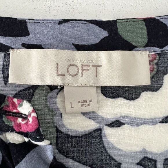 Ann Taylor Loft Floral Dress Womens Large Blue Rayon Ruffle Sleeveless Tie Waist - Picture 5 of 9